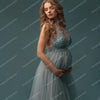 Elegant Light Blue Tulle 3D Flowers Maternity Photography Baby Shower Dresses