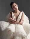 Chic Beige Draped Tulle High Low Formal Event Party Dresses