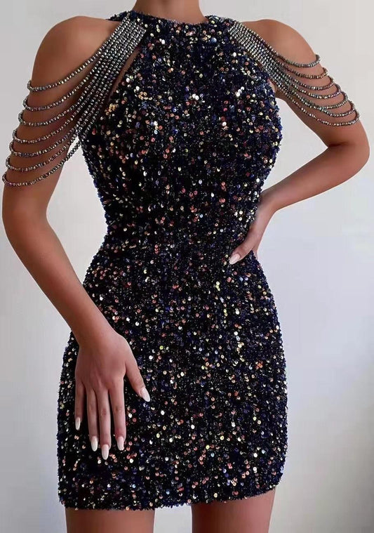 Off Shoulder Gold Sequin Party Bodycon Dress - HER SHOP
