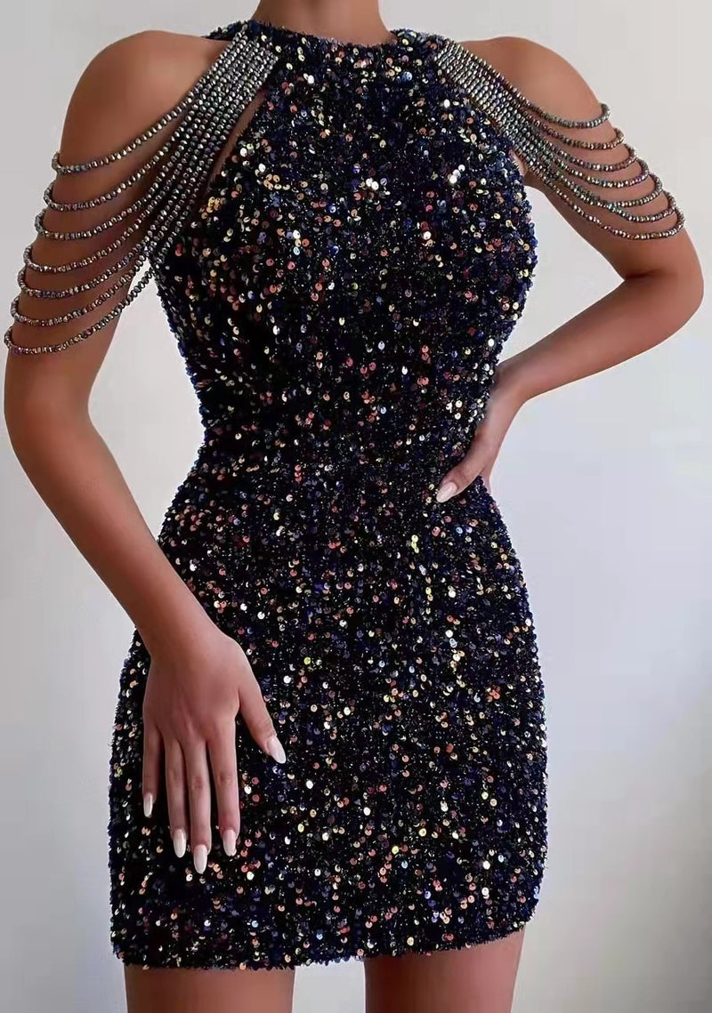 Off Shoulder Gold Sequin Party Bodycon Dress