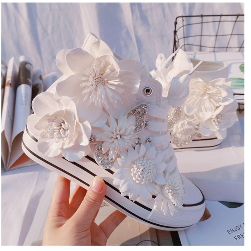 Original Butterfly Flower High-top Sweet Lace-up Canvas Shoes