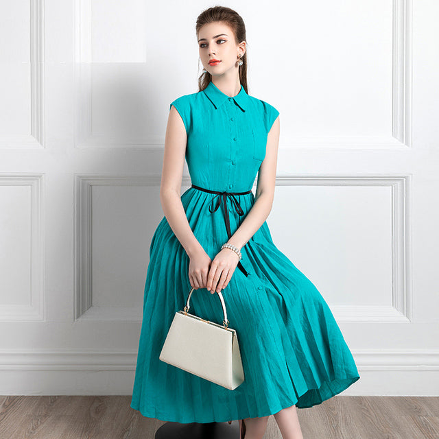 High End New French Style Linen Retro Swing Hepburn Summer Dress