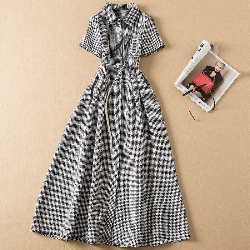 High-Quality Designer Spring/Summer Women's Short Sleeve Shirt Dress – Fashionable, Elegant Bird Lattice Design for Parties, Vacations, and Casual Wear - HER SHOP