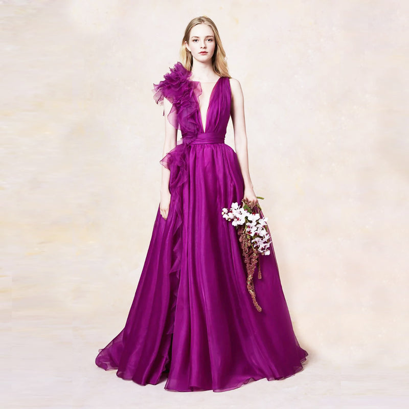 Custom Made Dress Purple Evening Dress In Organza Fashion Evening Gown
