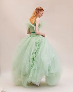 Pretty Mint Green Tulle Beaded Prom Gown