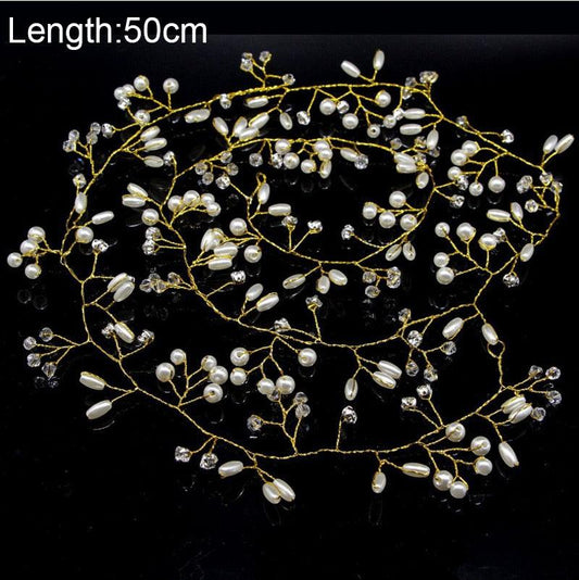 Crystal Pearl Bridal Tiaras Hairbands Hairpins Bridesmaid Diamante Hair Vine Accessories Wedding Jewelry 35cm Headwear - HER SHOP