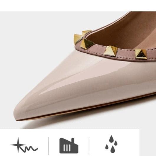 Popular Pointed Toe Patent Leather Rivet Stud High Heels Sexy Shoes Banquet Party Wedding Shoes