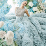 Charming Crystal Colored Very Puffy Tiered Tulle Bridal Dresses