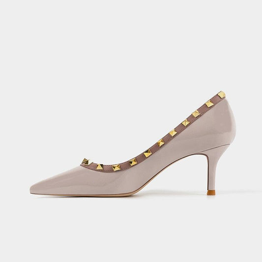 Popular Pointed Toe Patent Leather Rivet Stud High Heels Sexy Shoes Banquet Party Wedding Shoes - HER SHOP®