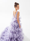 V-neck Floral A-line Tulle Ball Gown Sleeveless Prom Dresses