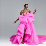 High-End Fuchsia Ruffles Tulle Prom Gowns