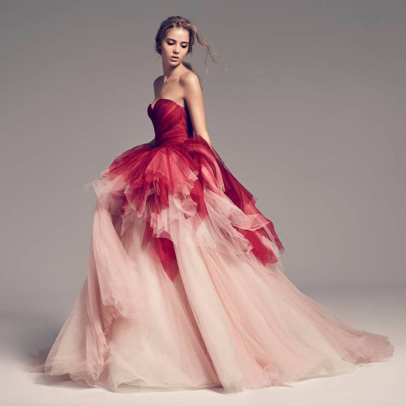 Stunning Red & Blush Pink Tulle Prom Gowns