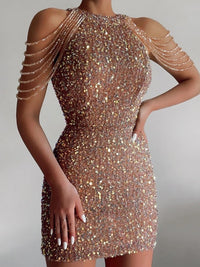 Off Shoulder Gold Sequin Party Bodycon Dress