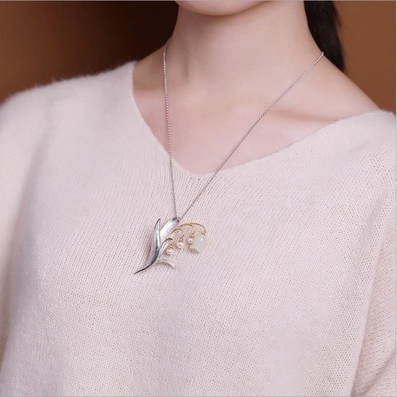 Her Shop accessories Dual-use Natural Jade Pearls Lily of the valley Brooch / Pendant