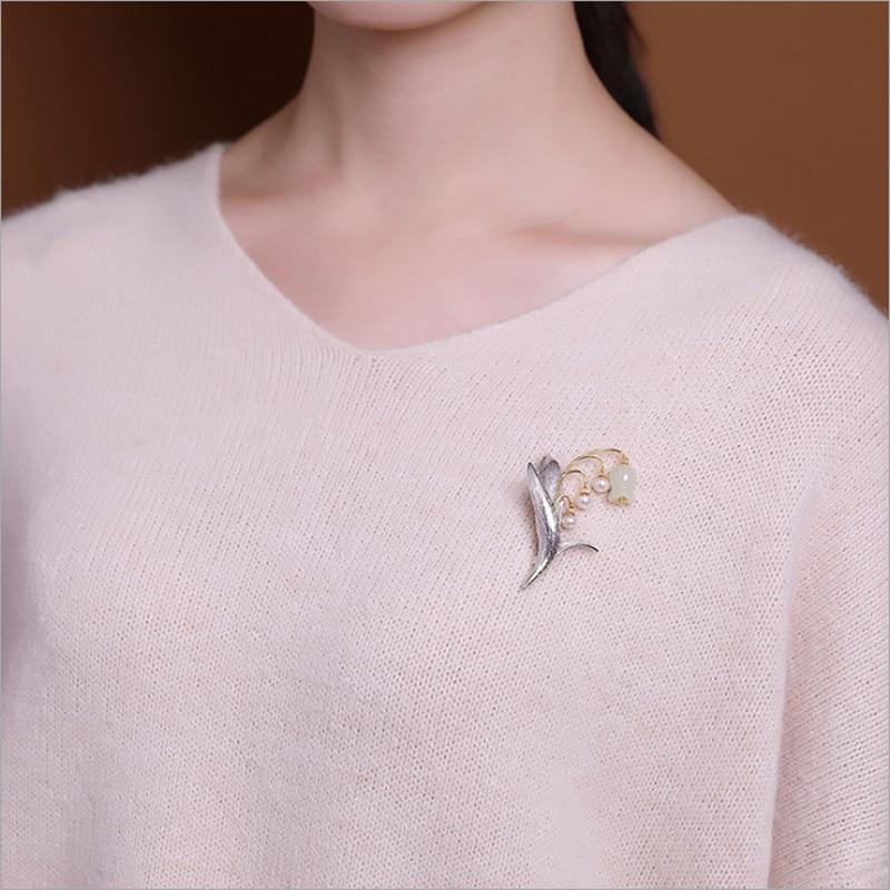 Her Shop accessories Dual-use Natural Jade Pearls Lily of the valley Brooch / Pendant
