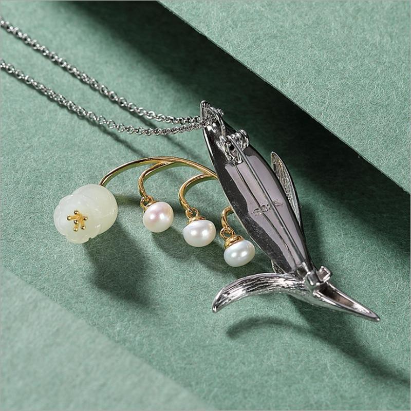 Her Shop accessories Dual-use Natural Jade Pearls Lily of the valley Brooch / Pendant