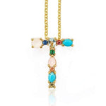 Gold Color Initial Multi-color Necklace For Women Accessories Girlfriend Gift