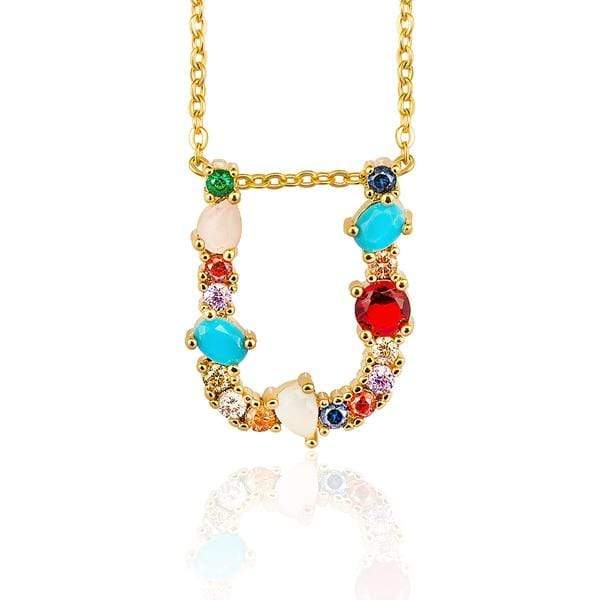 Gold Color Initial Multi-color Necklace For Women Accessories Girlfriend Gift