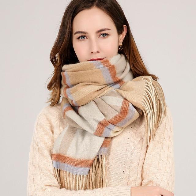 Her Shop accessories Color 4 / 180x70cm Winter Plaid 100% Lamb Wool Scarf