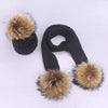 Women and Kids Winter Hat and Scarf With Real Fur Pompom