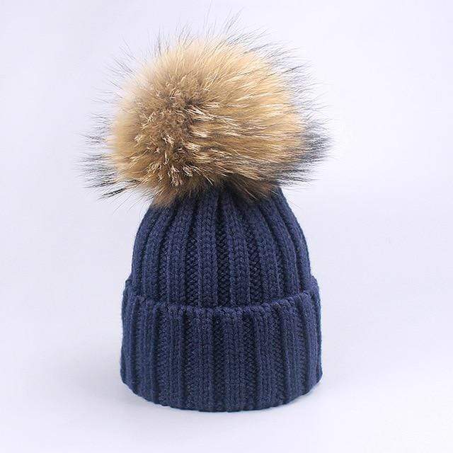 Women and Kids Winter Hat and Scarf With Real Fur Pompom