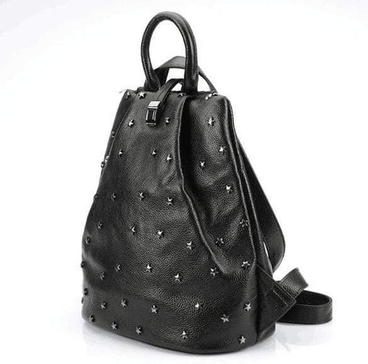 Punky style women stud cow skin genuine leather soft backpack - HER SHOP