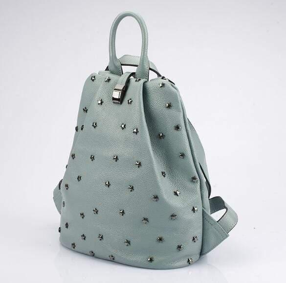 Punky style women stud cow skin genuine leather soft backpack - HER SHOP