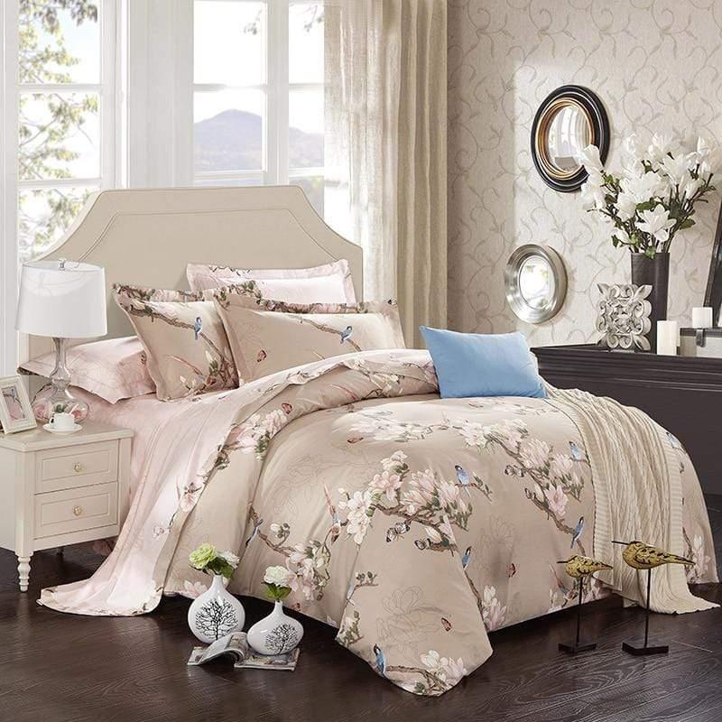 100% Cotton Soft Flowers Birds Print Bedding Set - HER SHOP