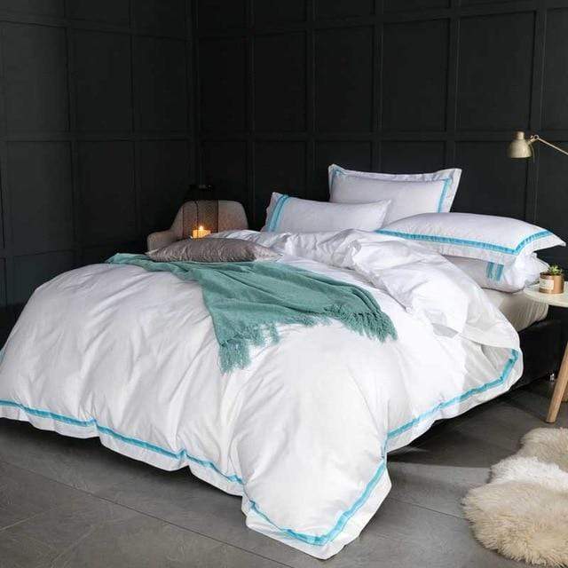 Her Shop Bedding 6 / Queen flat 4pcs 5-star Hotel White Luxury 100% Egyptian Cotton Bedding Sets