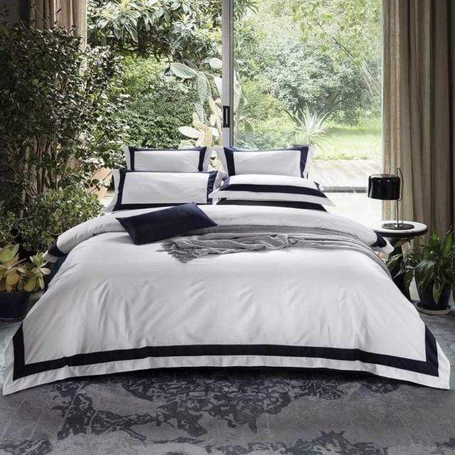 Her Shop Bedding 9 / Queen flat 4pcs 5-star Hotel White Luxury 100% Egyptian Cotton Bedding Sets