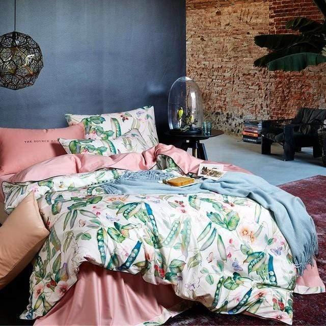 Egyptian Cotton Flower Print Girls Pastoral Princess Bedding Sets - HER SHOP