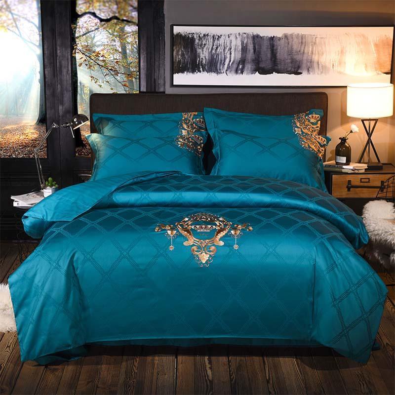 Europe luxury Embroidery Bedding Sets 100% Egypt Cotton Bedclothes Duvet/Quilt Cover Bed Linen Sheet wedding Set Queen King Size - HER SHOP