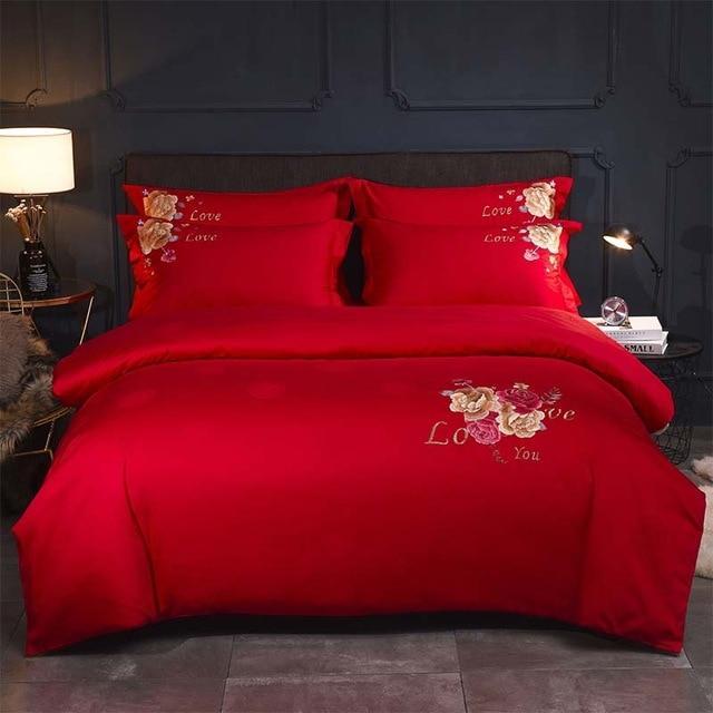 Her Shop Bedding 16 / Queen 4pcs Europe luxury Embroidery Bedding Sets 100% Egypt Cotton Bedclothes Duvet/Quilt Cover Bed Linen Sheet wedding Set Queen King Size