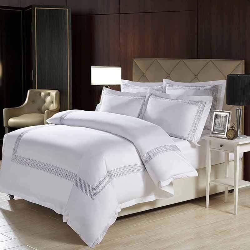 Luxury 100% cotton Embroidery home bedding set white satin duvet cover sets oriental vintage style bed linen bedclothes - HER SHOP