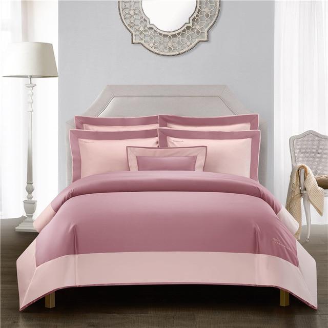 Luxury Egyptian Cotton Pink Blue Bedding Set Queen King size Bed sheet set  Duvet Cover Bed set ropa juego de cama linge de lit