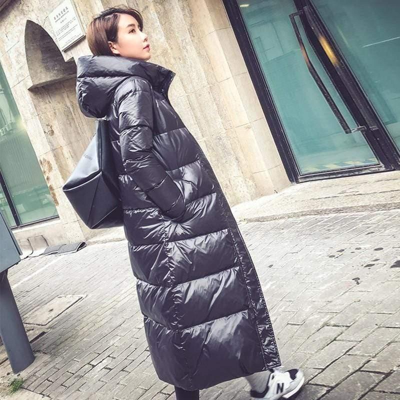 Black Fashion Hooded 90% White Duck Down Jacket Casual Winter Jacket Women - HER SHOP