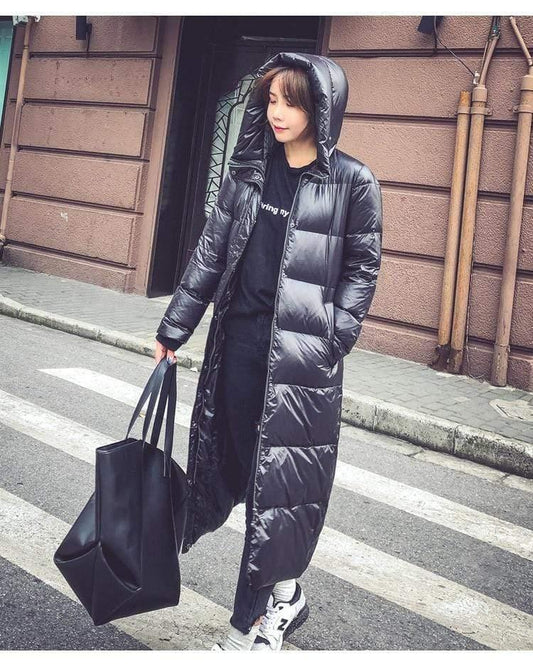 Black Fashion Hooded 90% White Duck Down Jacket Casual Winter Jacket Women - HER SHOP