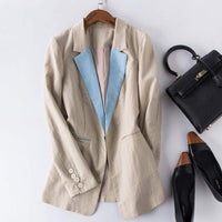 Her Shop Blazers Cotton Linen Single Button Casual Blazer Suit