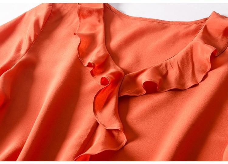 Her Shop Blouse 100% REAL SILK Crepe Short Sleeved Ruffled Collar Blouse