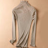 Women Solid Turtleneck Pullovers 80%Silk 20%Cotton