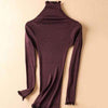 Women Solid Turtleneck Pullovers 80%Silk 20%Cotton
