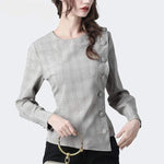 Fashion Button Up Plaid Long Sleeve Ladies Top Elegant Slim Office Work Wear Blouses