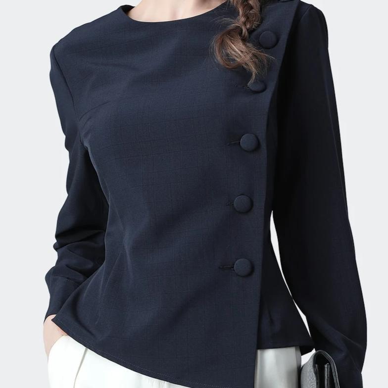 Fashion Button Up Plaid Long Sleeve Ladies Top Elegant Slim Office Work Wear Blouses