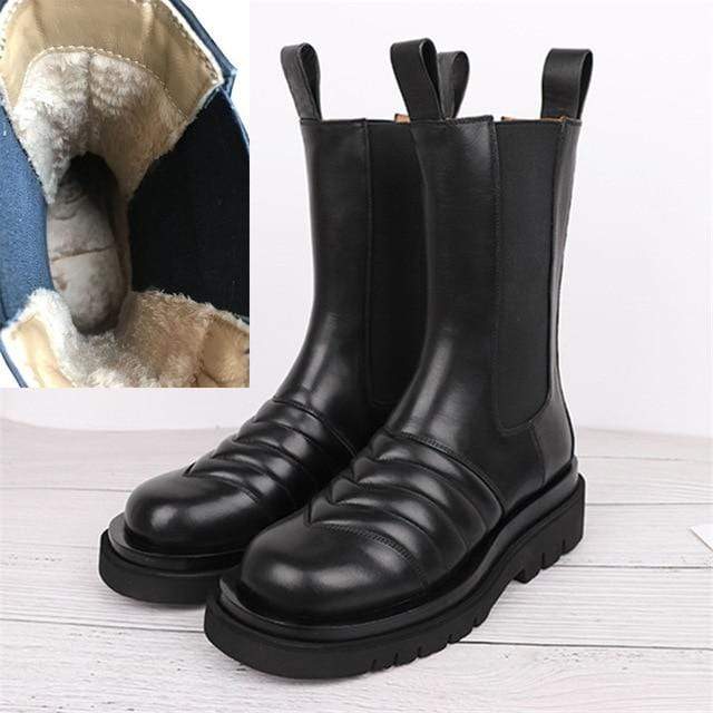 Genuine Leather Chelsea Boots Platform Ankle Boots Flat Botas Ladies  Booties