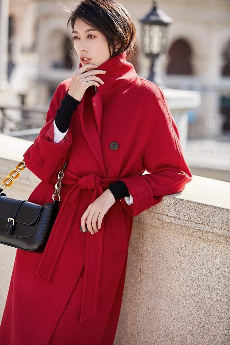Her Shop Coats, Jackets & Blazers 100% Wool Elegant Double Breasted Belted Warm Wool Coat
