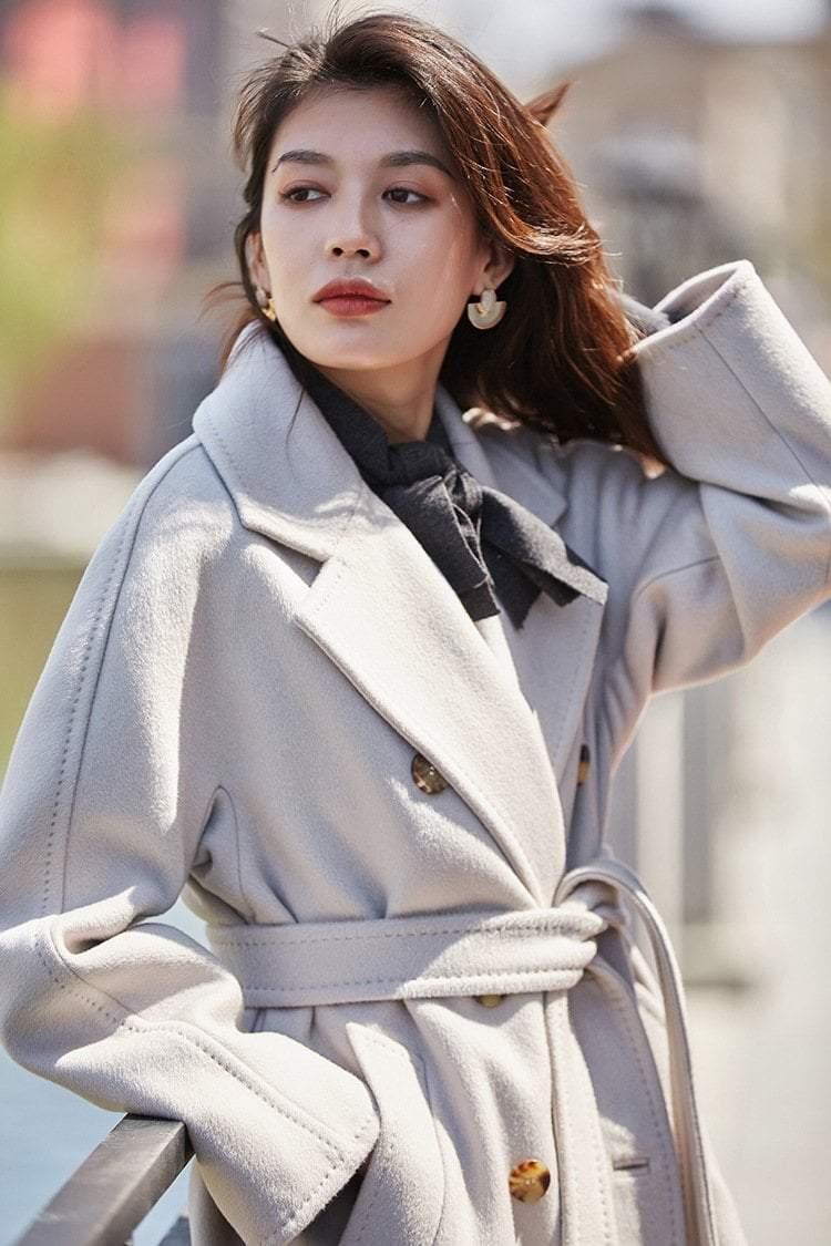 Her Shop Coats, Jackets & Blazers 100% Wool Elegant Double Breasted Belted Warm Wool Coat