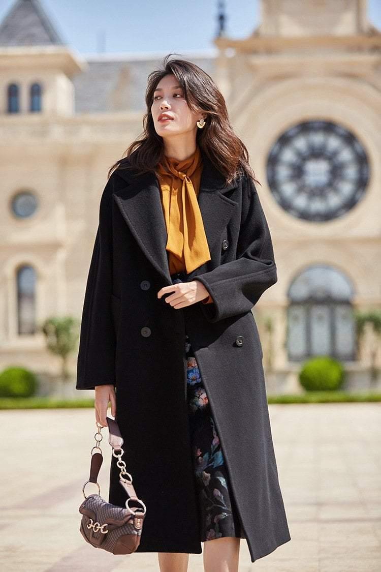 Her Shop Coats, Jackets & Blazers 100% Wool Elegant Double Breasted Belted Warm Wool Coat