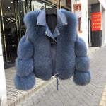 Her Shop Coats, Jackets & Blazers blue / M(bust 88cm) Double-faced Fur Moto & Biker Coat
