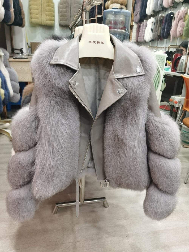Her Shop Coats, Jackets & Blazers Double-faced Fur Moto & Biker Coat