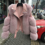 Her Shop Coats, Jackets & Blazers pink / XL(bust 96cm) Double-faced Fur Moto & Biker Coat